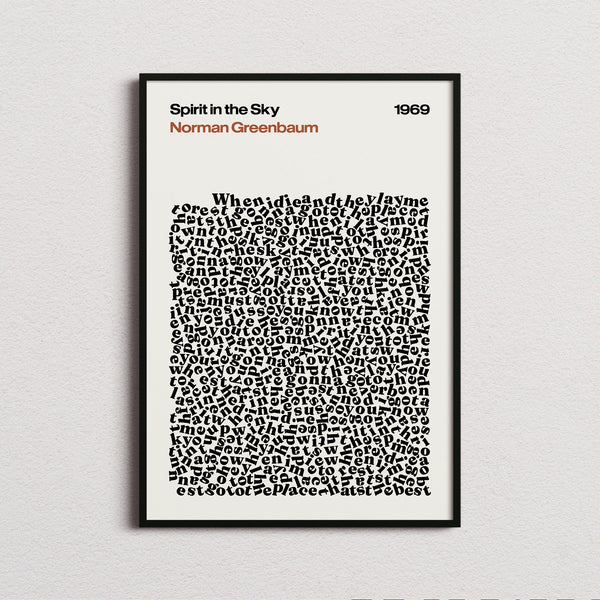 Norman Greenbaum Spirit in the Sky Lyric Print in the cream colourway, framed
