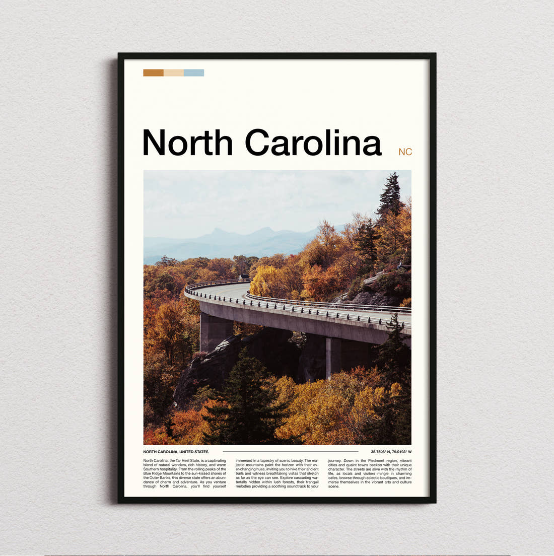 North Carolina Linn Cove Viaduct Travel Print framed and photographed straight on