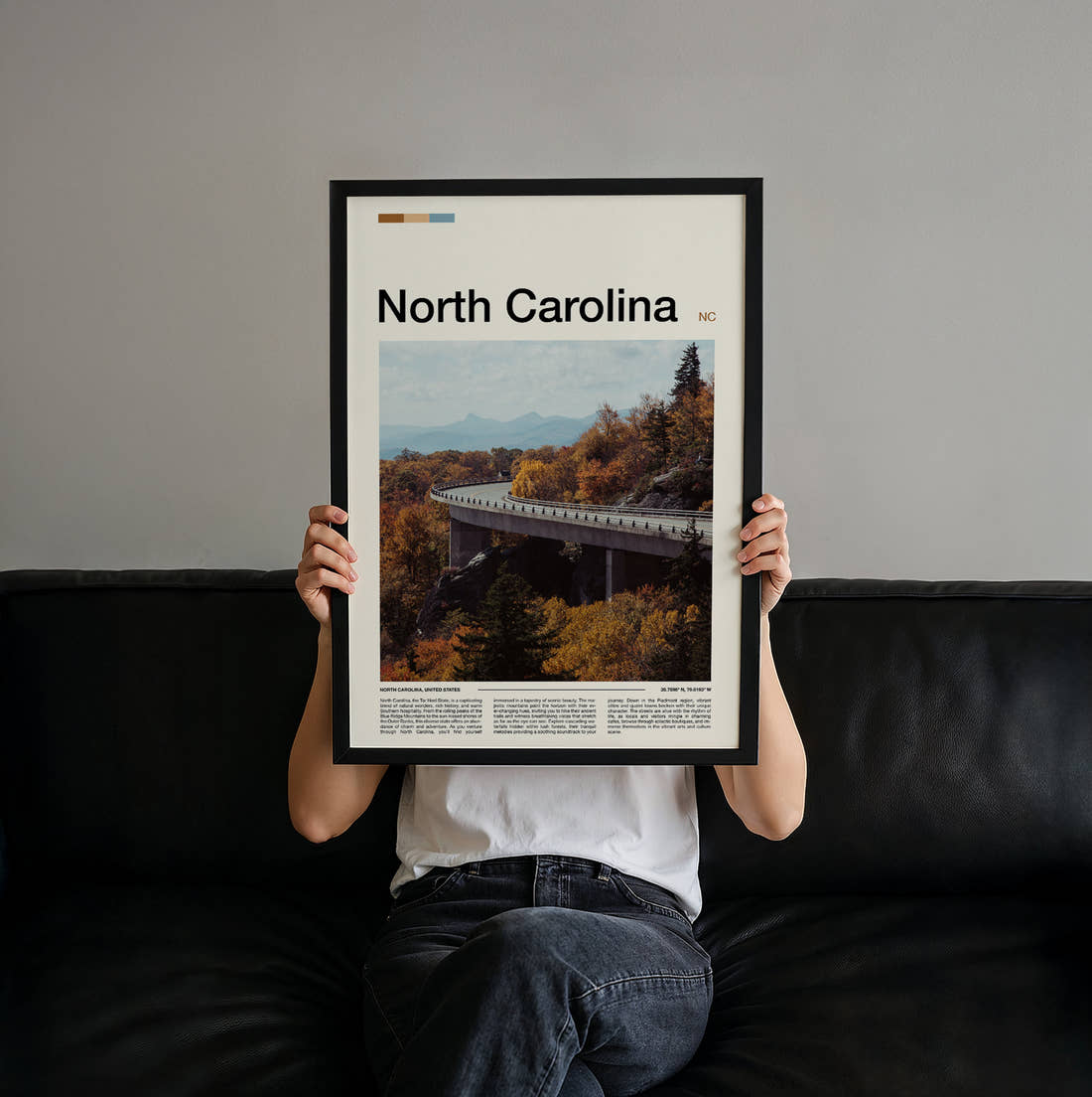 North Carolina Linn Cove Viaduct Travel Print held up by hand to show the size of the print