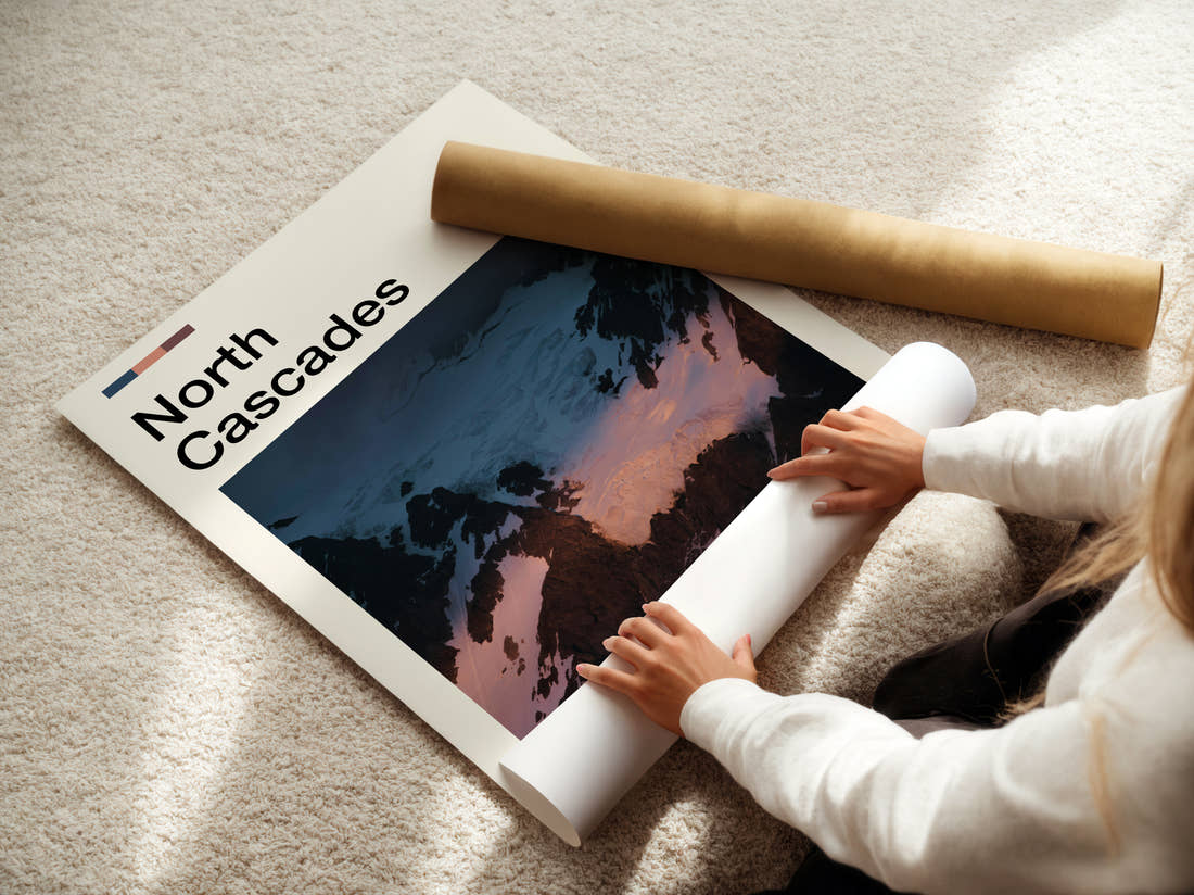 North Cascades Mount Shuksan Travel Print being unrolled from its postal tube