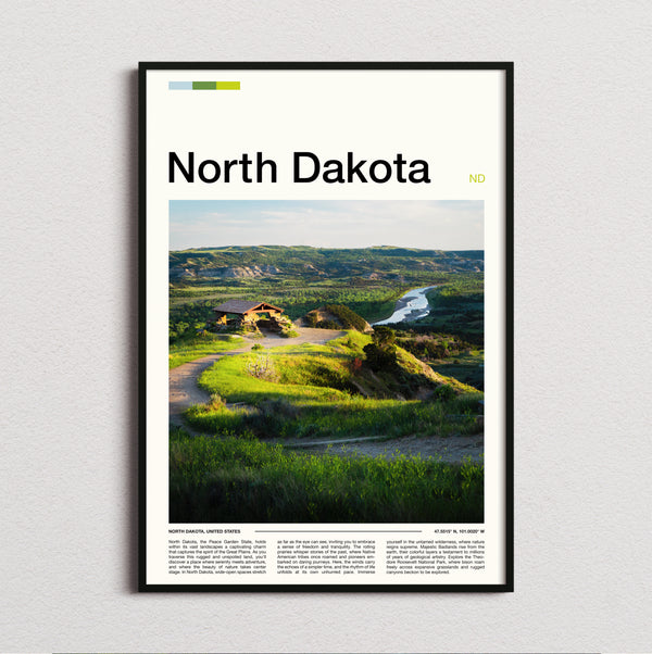 North Dakota - Green Hills And River - Travel Print