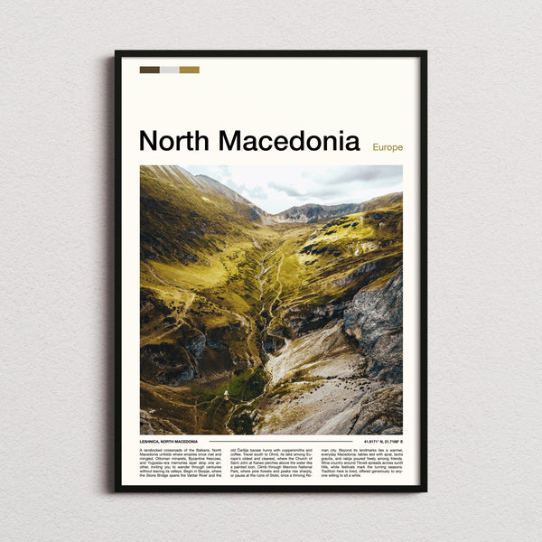 North Macedonia Green Mountain Valley Travel Print framed and photographed straight on