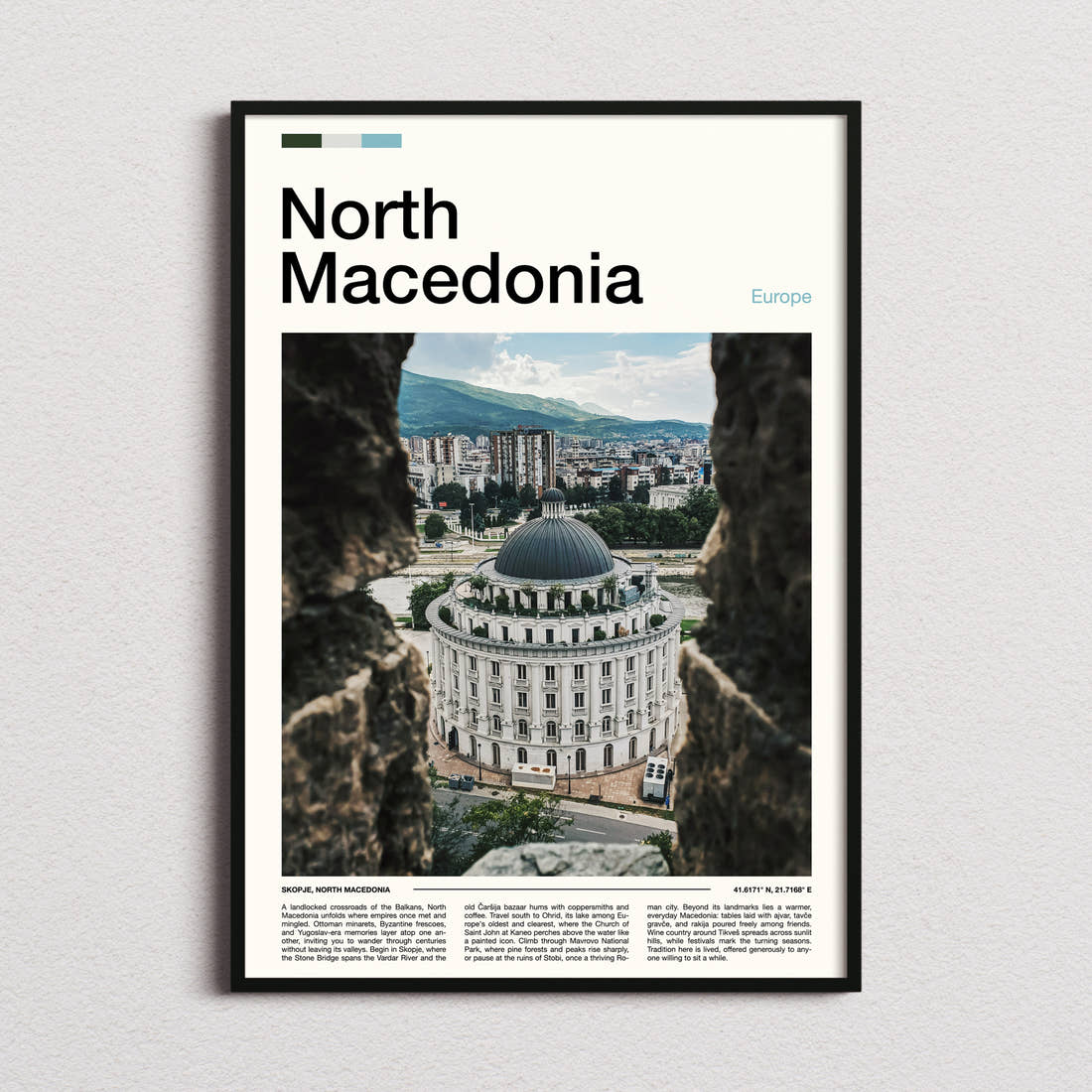 North Macedonia Domed Building View Travel Print framed and photographed straight on
