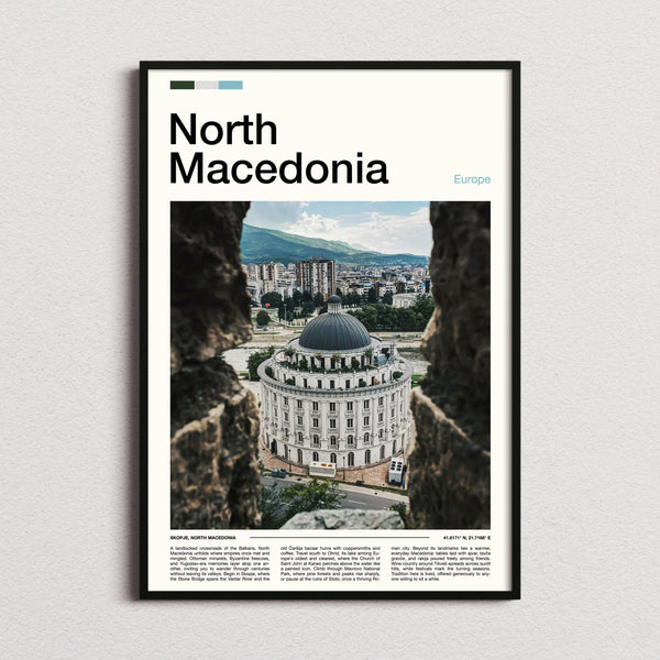 North Macedonia Domed Building View Travel Print framed and photographed straight on
