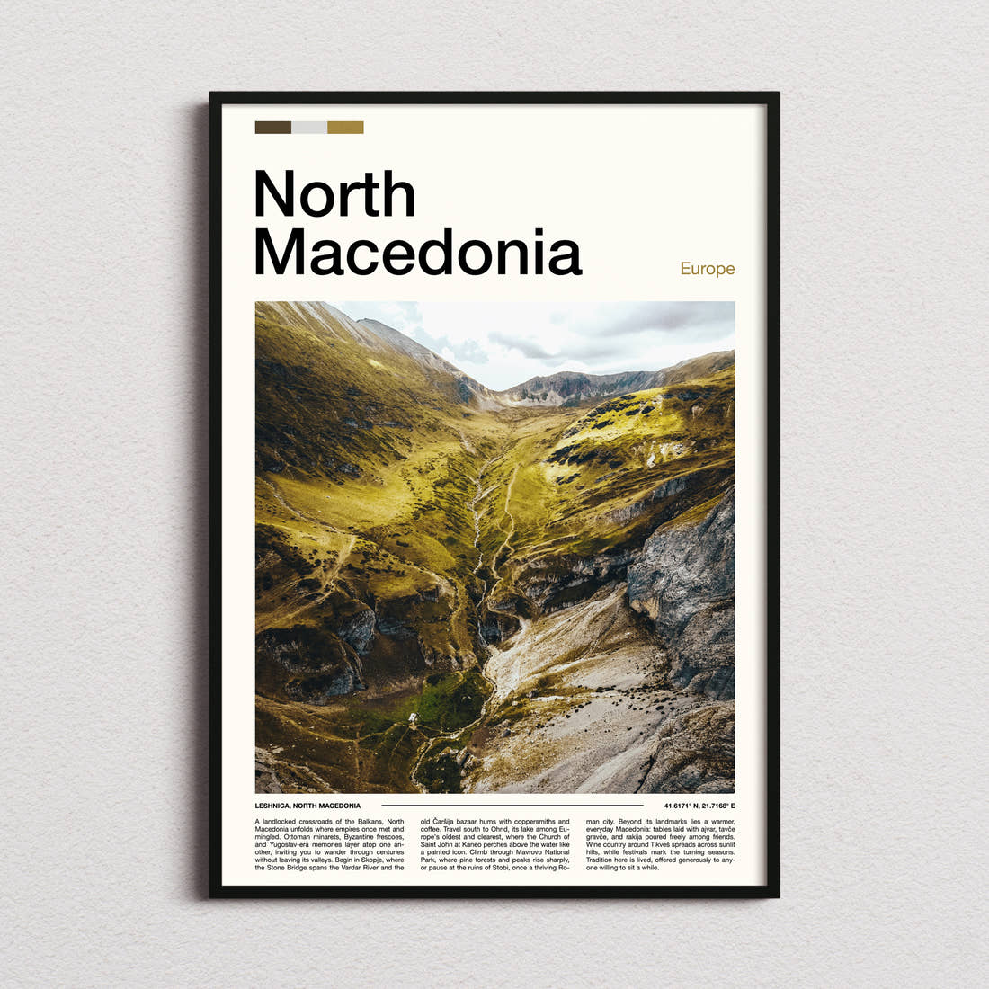 North Macedonia Green Mountain Ravine Travel Print framed and photographed straight on