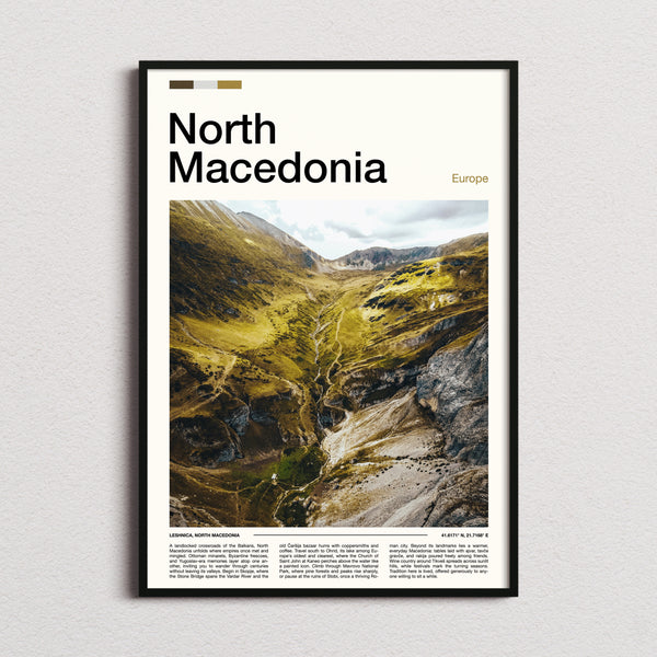 North Macedonia Green Mountain Ravine Travel Print framed and photographed straight on