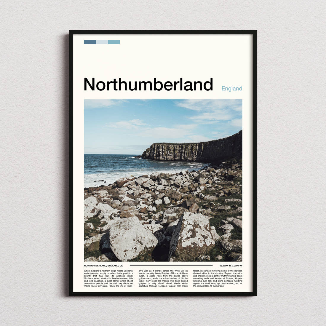 Northumberland Rocky Coastal Cliffs Travel Print framed and photographed straight on