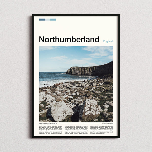 Northumberland Rocky Coastal Cliffs Travel Print framed and photographed straight on