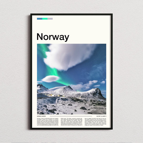 Norway - Northern Lights Over Snowy Peaks - Travel Print