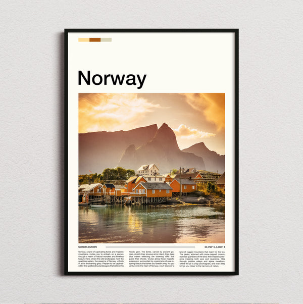 Norway - Waterfront Cabins At Sunset - Travel Print