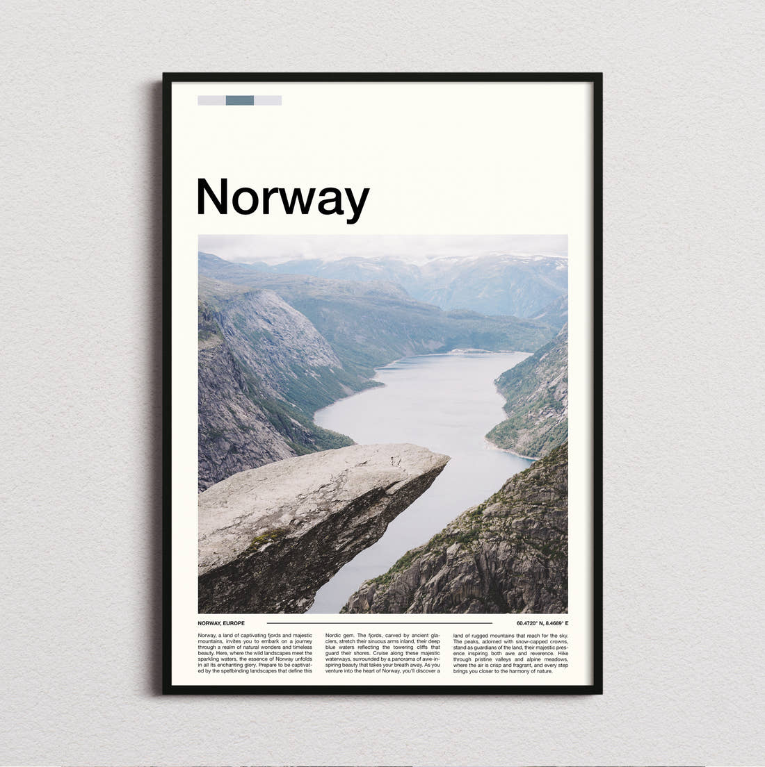 Norway Trolltunga Travel Print framed and photographed straight on
