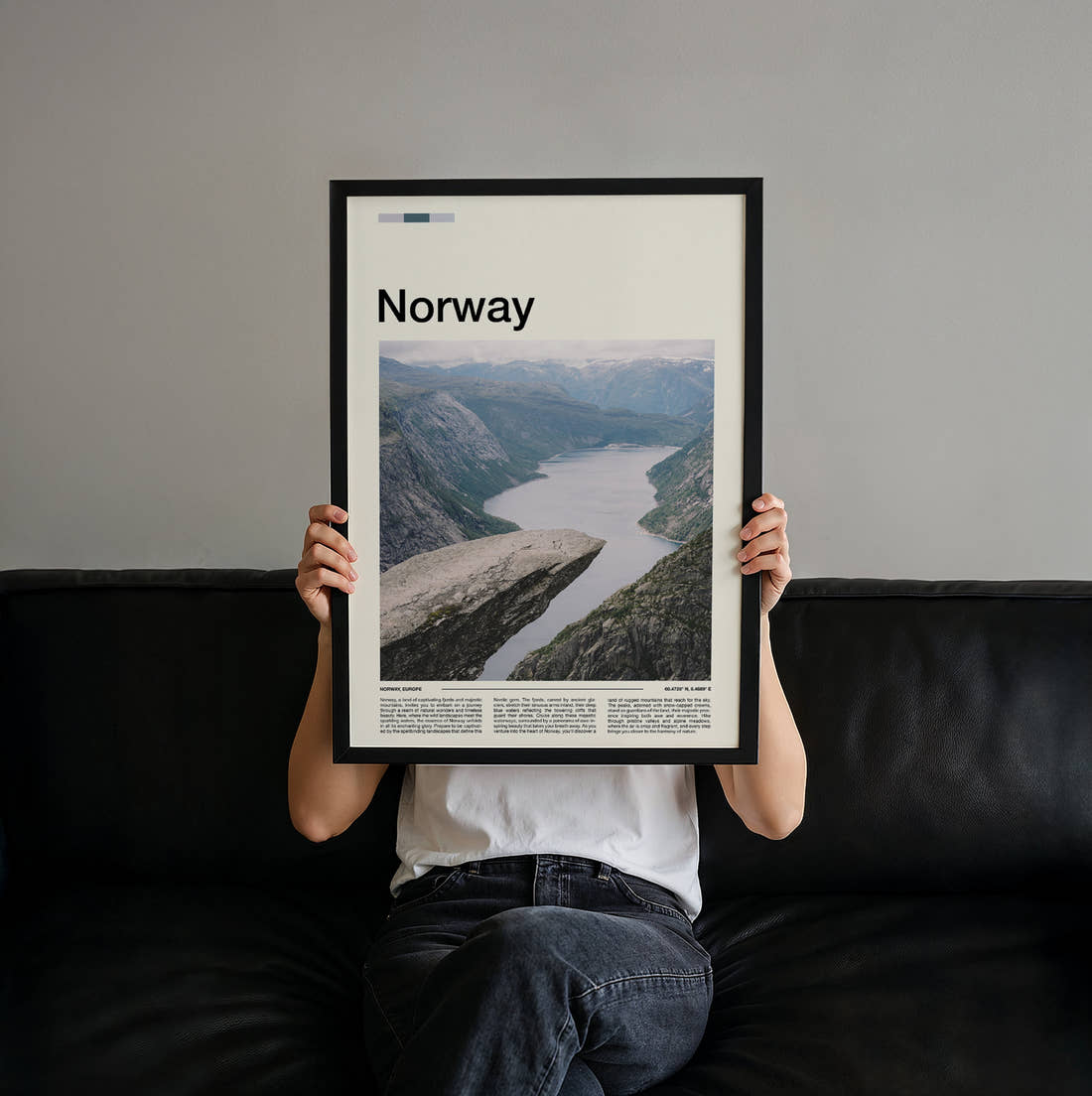 Norway Trolltunga Travel Print held up by hand to show the size of the print
