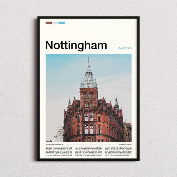 Nottingham Victorian Corner Tower Travel Print framed and photographed straight on
