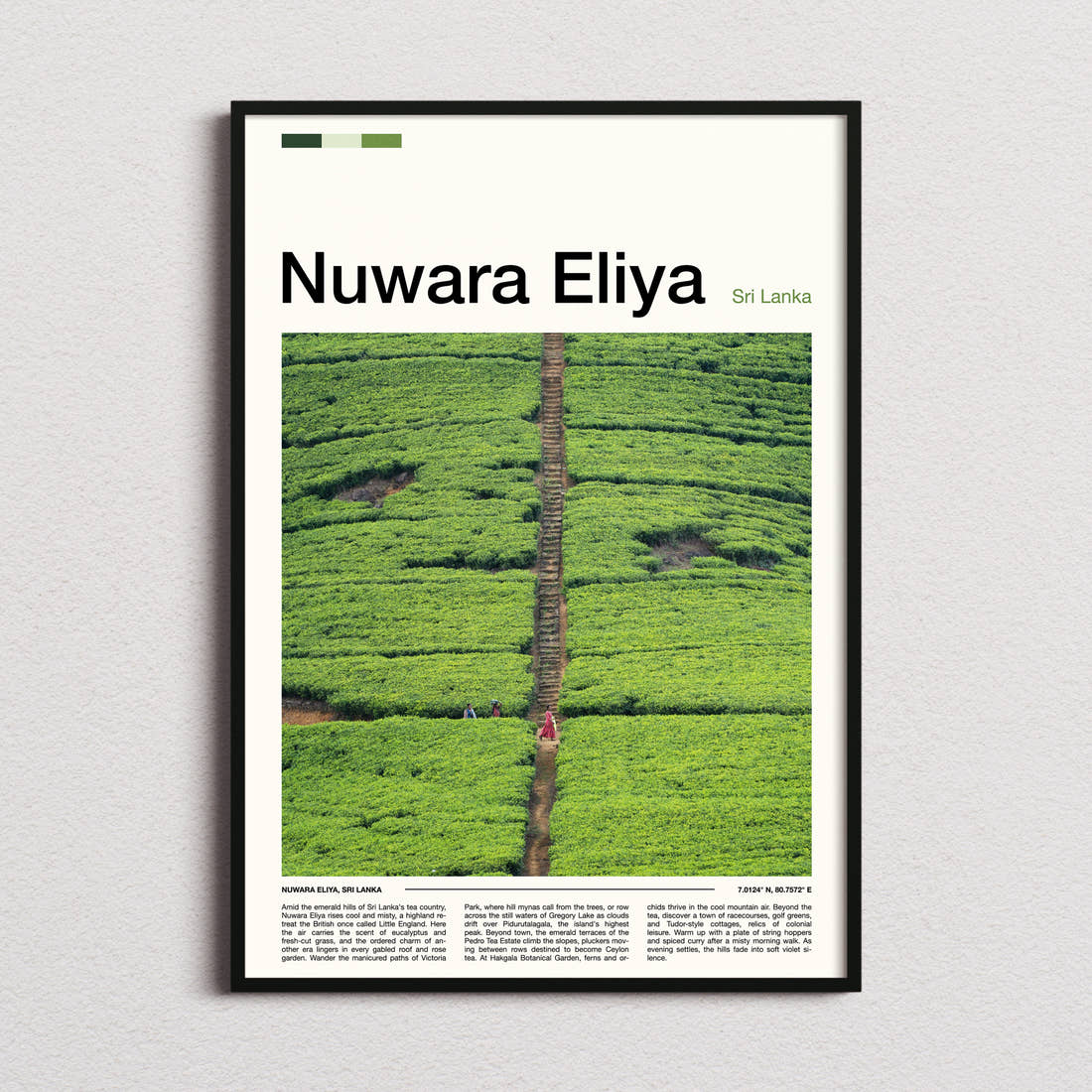 Nuwara Eliya Aerial Tea Plantation Travel Print framed and photographed straight on