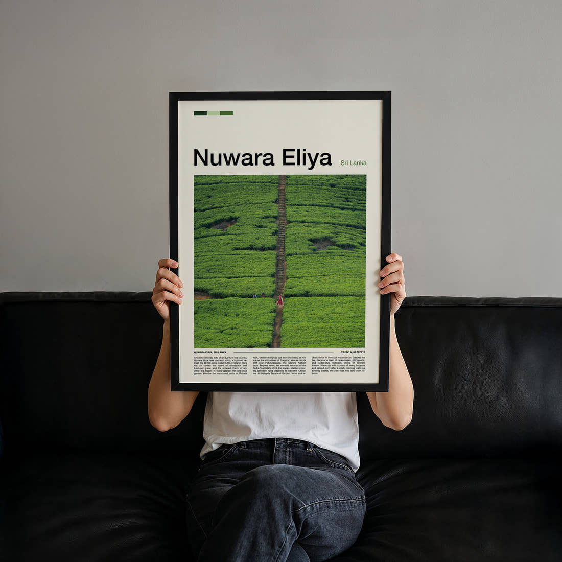 Nuwara Eliya Aerial Tea Plantation Travel Print held up by hand to show the size of the print