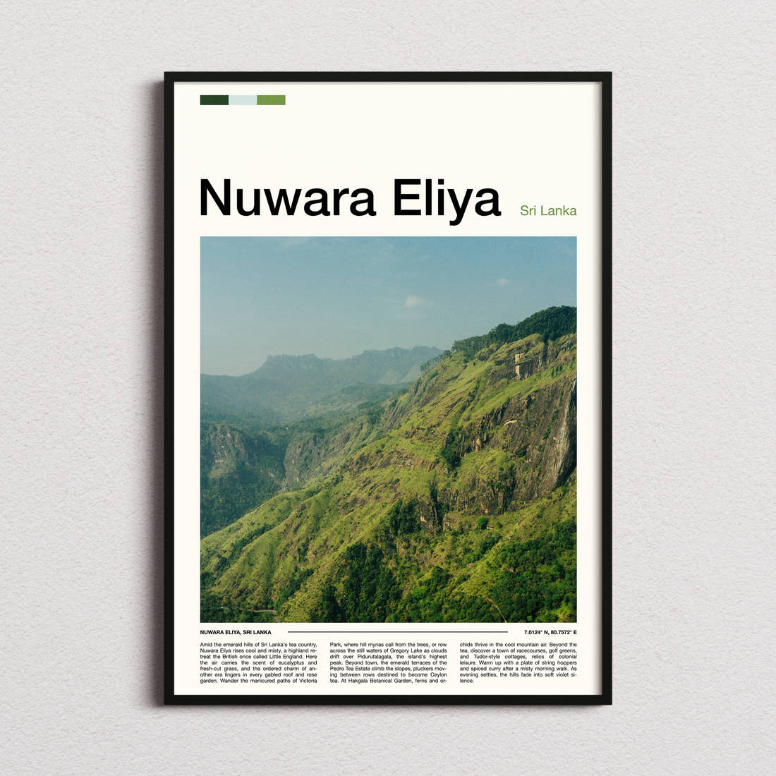 Nuwara Eliya Emerald Highland Ridge Travel Print framed and photographed straight on