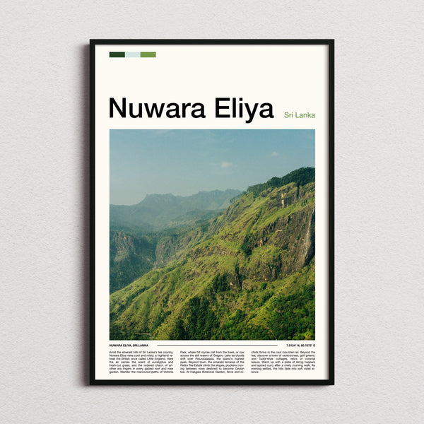 Nuwara Eliya Emerald Highland Ridge Travel Print framed and photographed straight on