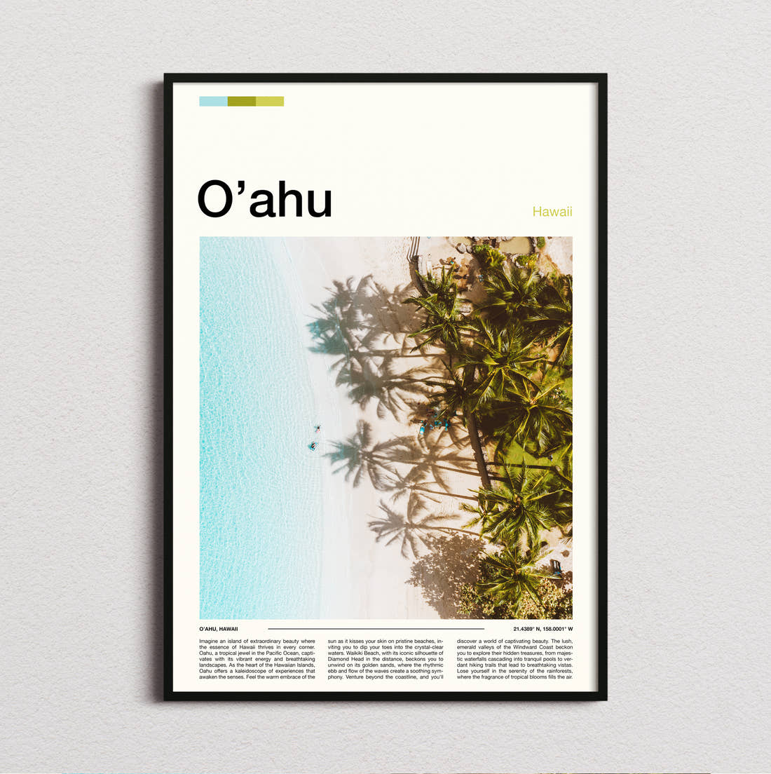 Oahu Palms Above Turquoise Water Travel Print framed and photographed straight on