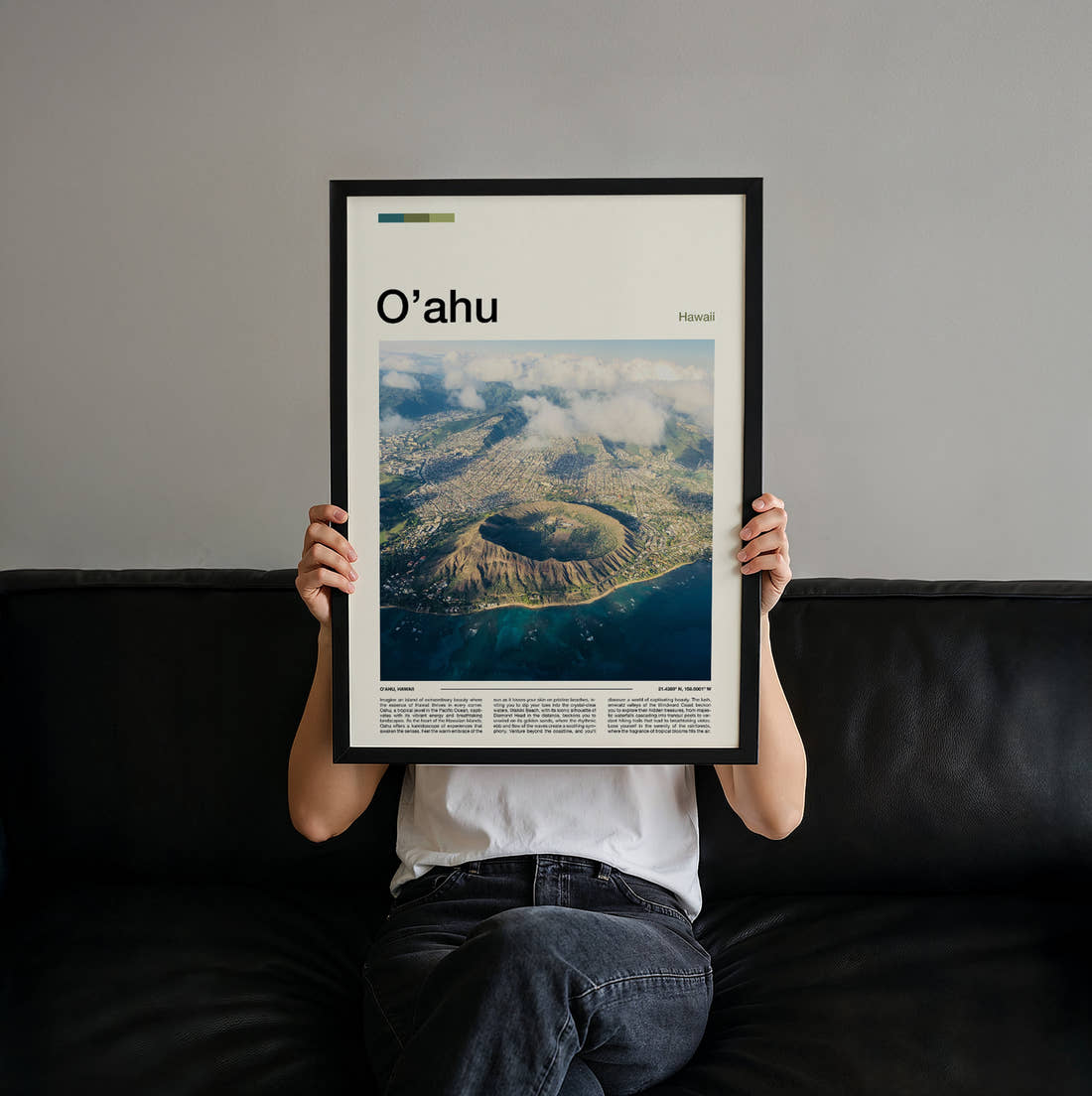Oahu Diamond Head Crater Travel Print held up by hand to show the size of the print