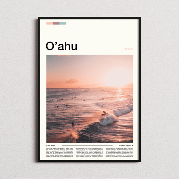 Oahu - Surfers At Sunset - Travel Print