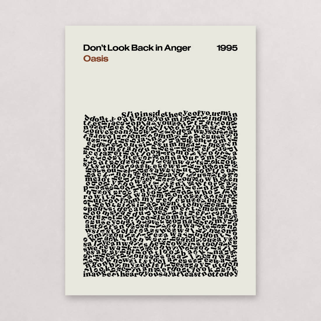 Oasis Don't Look Back in Anger free A5 lyric print