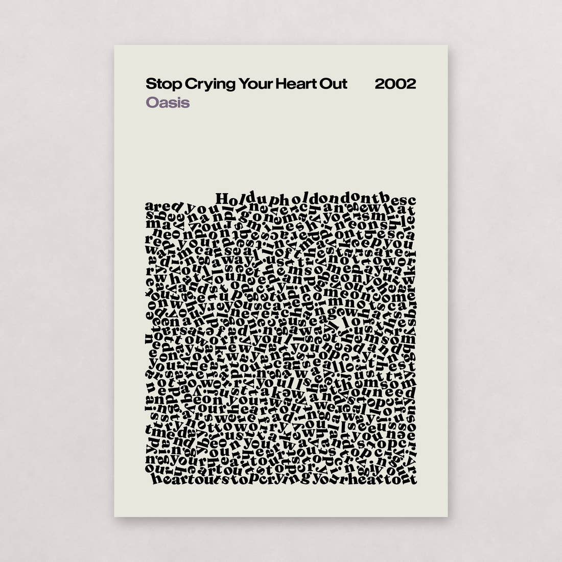 Oasis Stop Crying Your Heart Out free A5 lyric print
