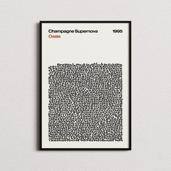 Oasis Champagne Supernova Lyric Print in the cream colourway, framed