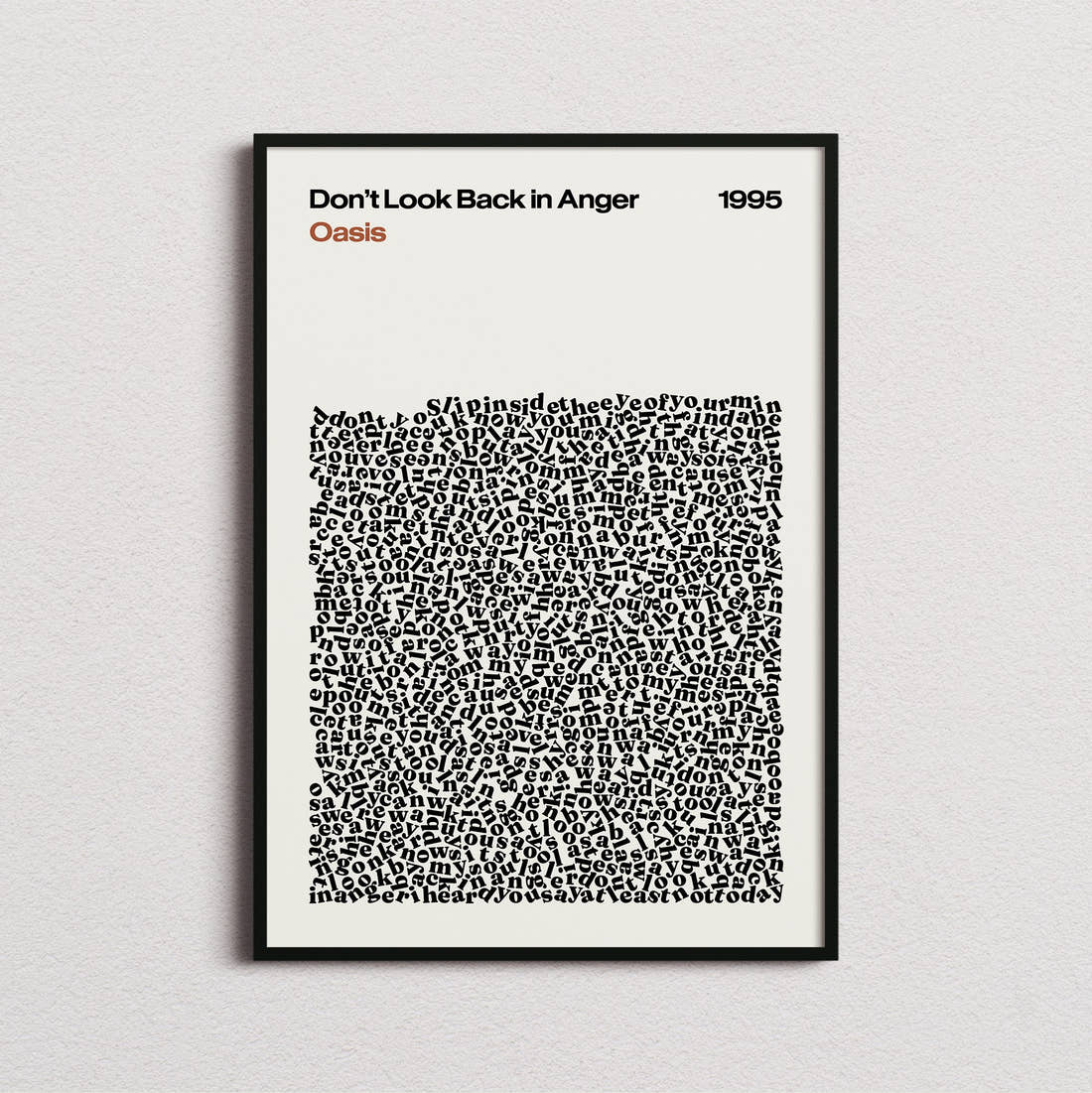 Oasis Don't Look Back in Anger Lyric Print in the cream colourway, framed