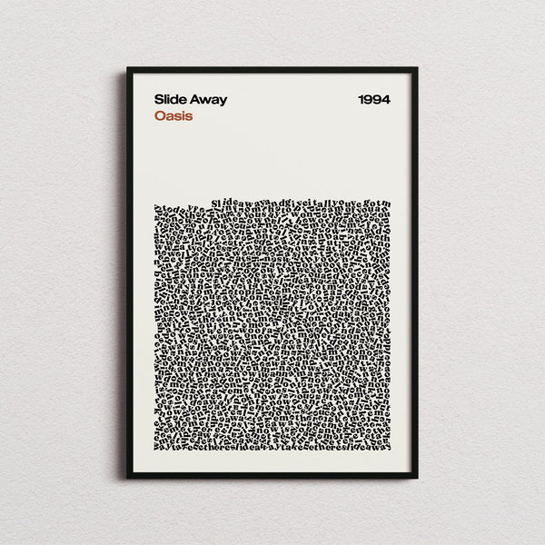 Oasis Slide Away Lyric Print in the cream colourway, framed