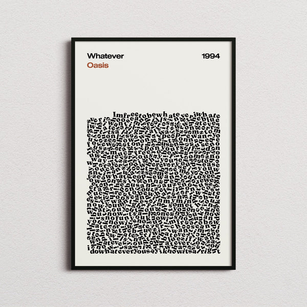 Oasis Whatever Lyric Print in the cream colourway, framed