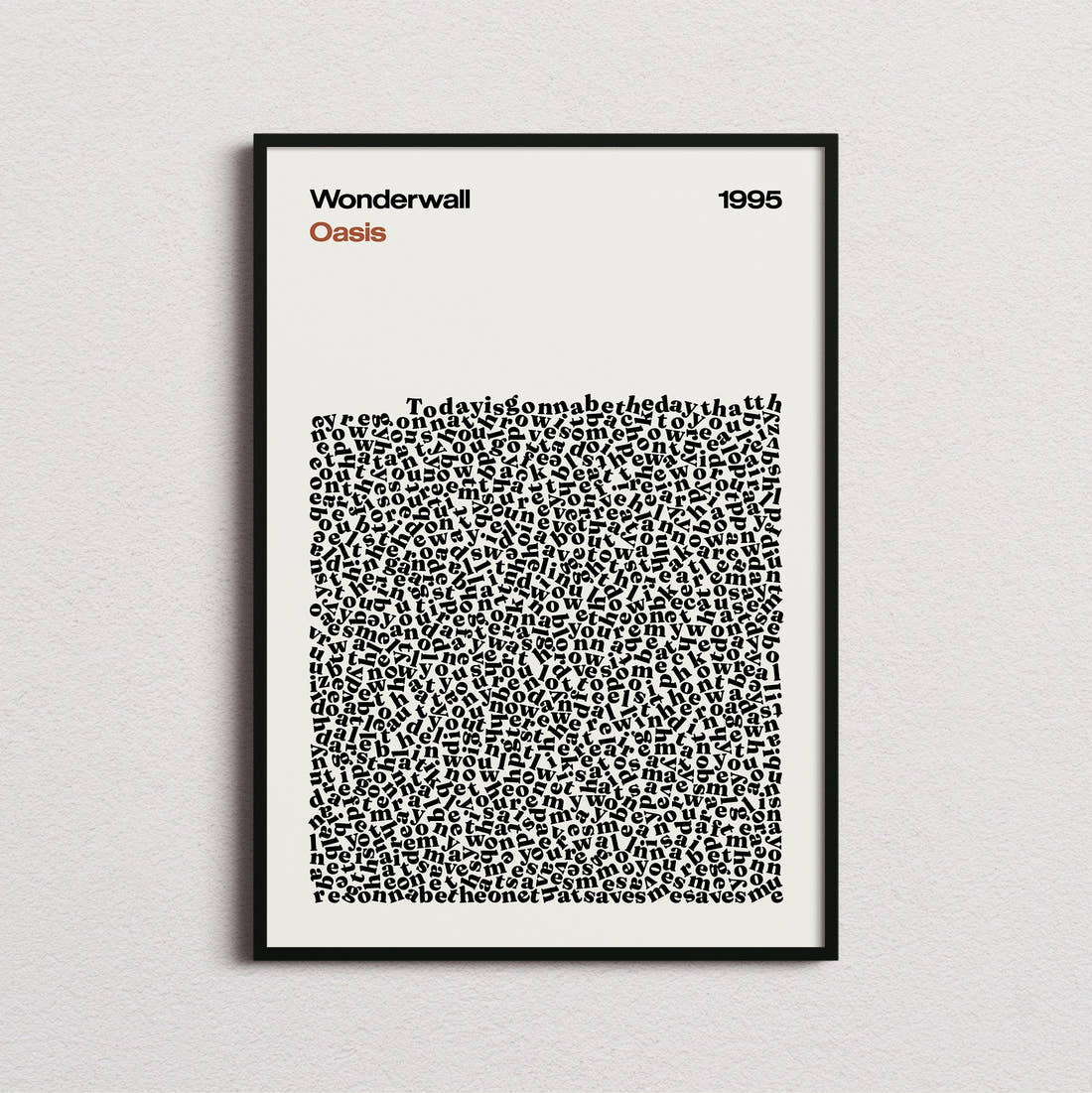 Oasis Wonderwall Lyric Print in the cream colourway, framed