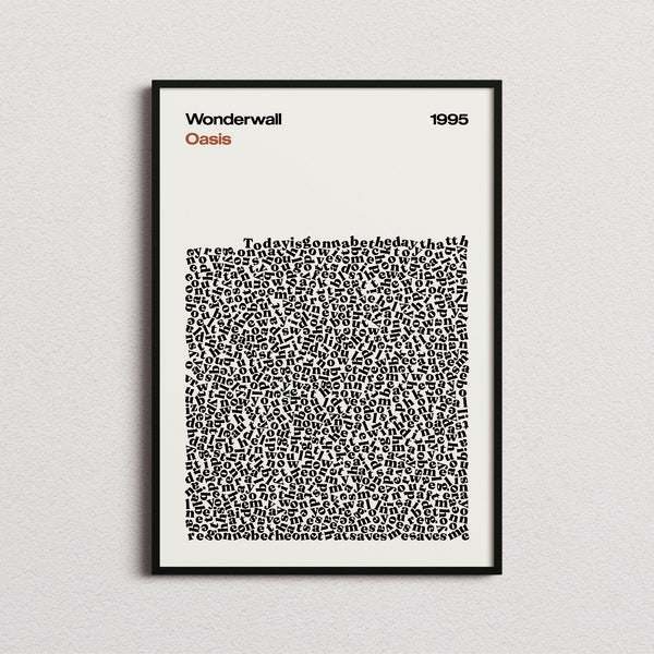 Oasis Wonderwall Lyric Print in the cream colourway, framed