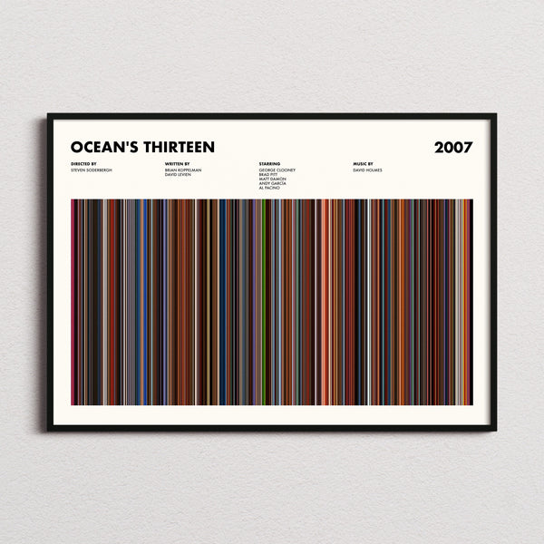 Ocean's Thirteen Movie Barcode Poster framed and photographed straight on