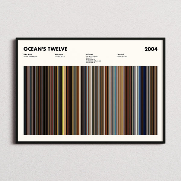 Ocean's Twelve Movie Barcode Poster framed and photographed straight on