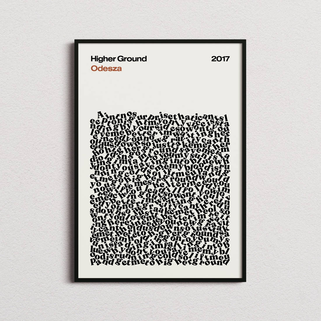 Odesza Higher Ground Lyric Print in the cream colourway, framed