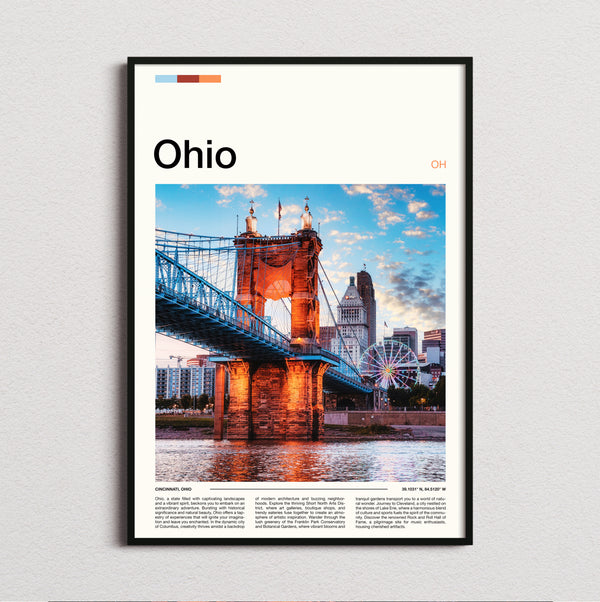 Ohio - Roebling Suspension Bridge At Night - Travel Print