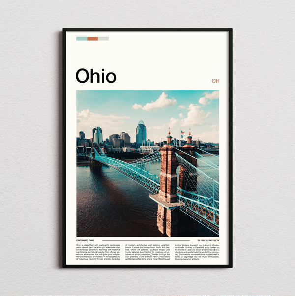 Ohio - Roebling Suspension Bridge By Day - Travel Print