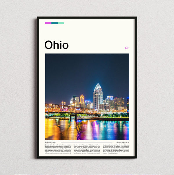 Ohio - Night Skyline - Travel Print