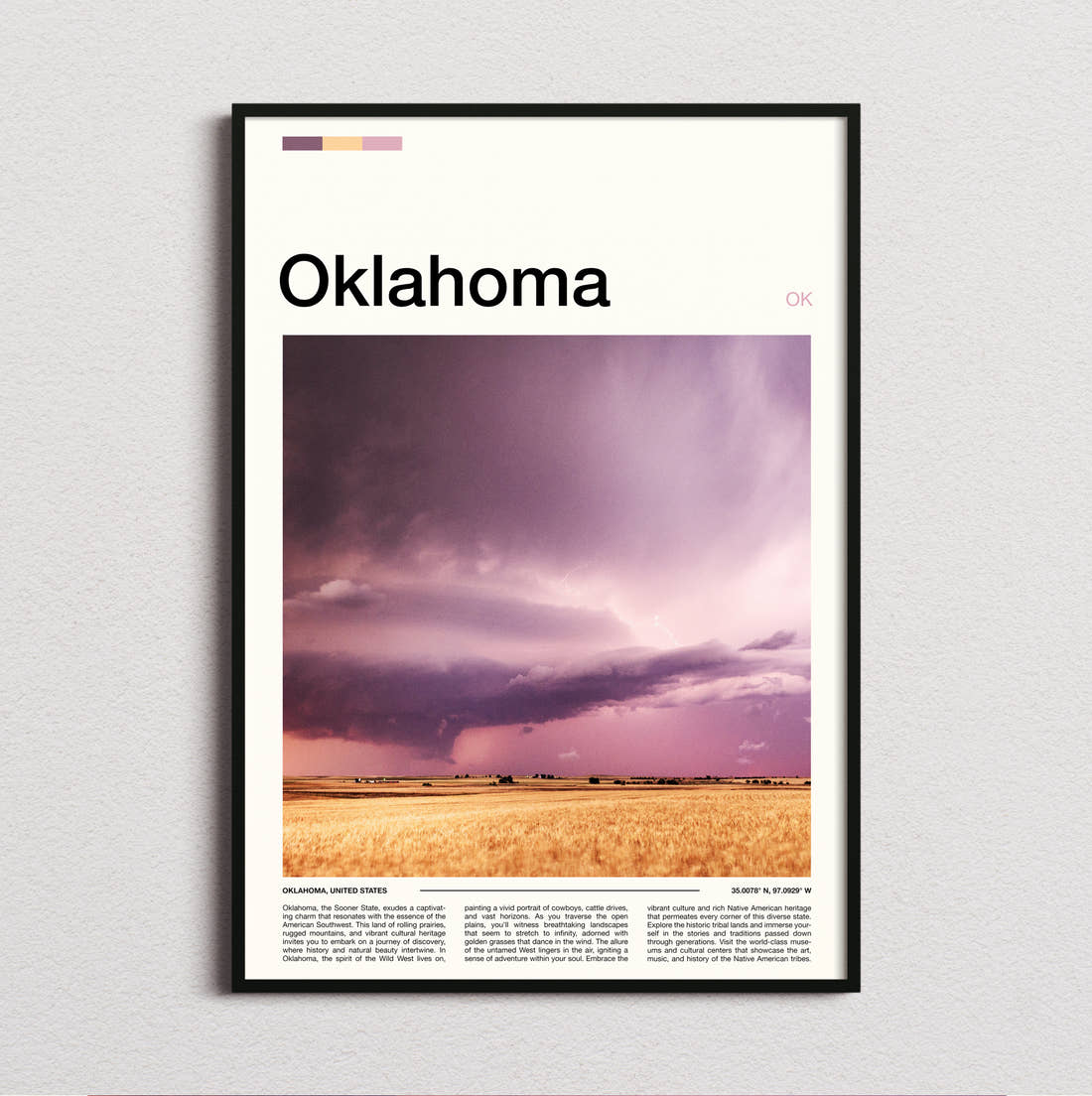 Oklahoma Storm Over The Fields Travel Print framed and photographed straight on
