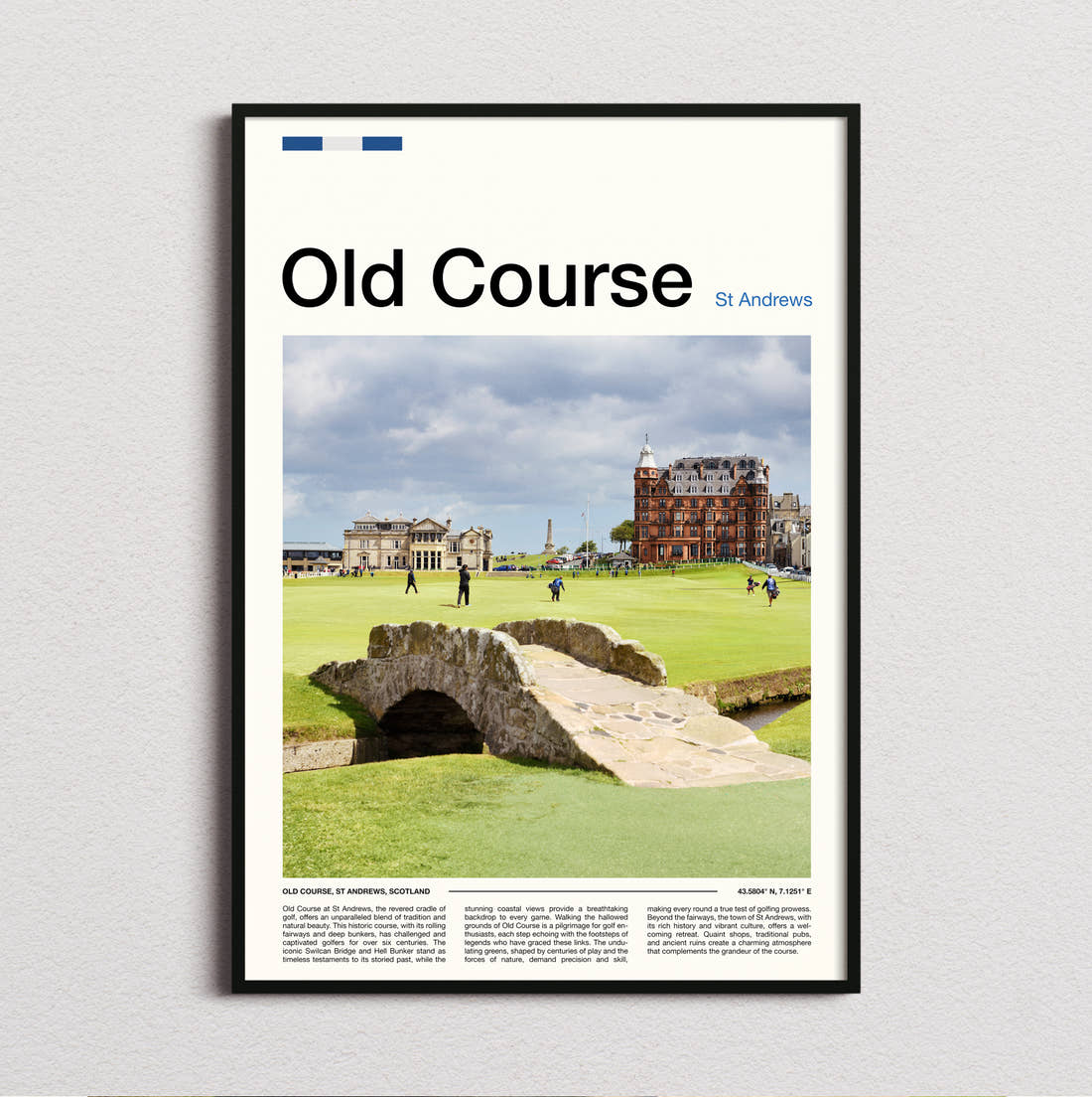 Old Course St Andrews Golf Course Print framed and photographed straight on