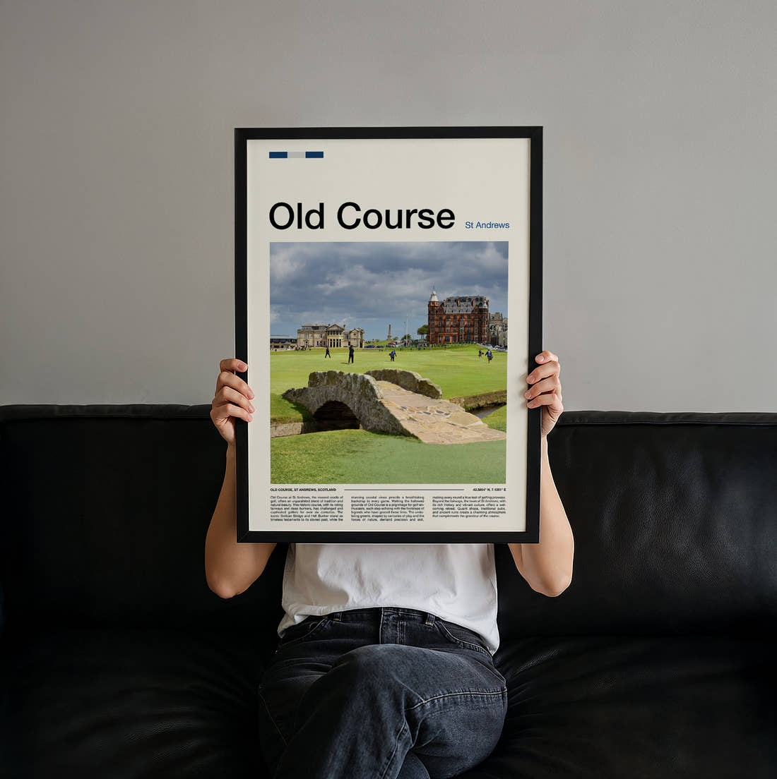 Old Course St Andrews Golf Course Print held up by hand to show the size of the print