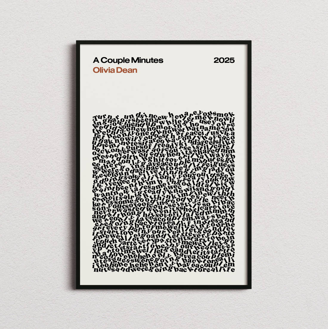 Olivia Dean A Couple Minutes Lyric Print in the cream colourway, framed