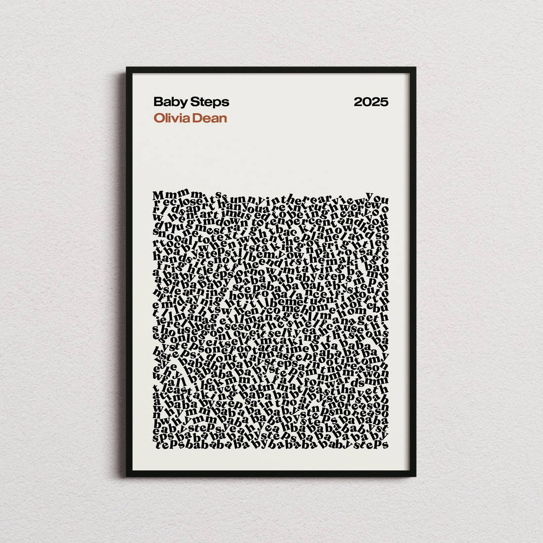 Olivia Dean Baby Steps Lyric Print in the cream colourway, framed