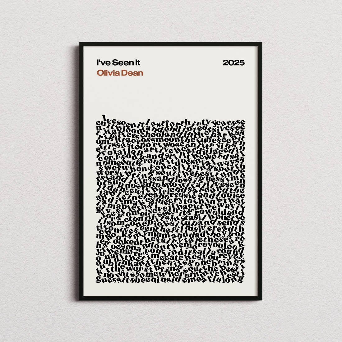 Olivia Dean I've Seen It Lyric Print in the cream colourway, framed