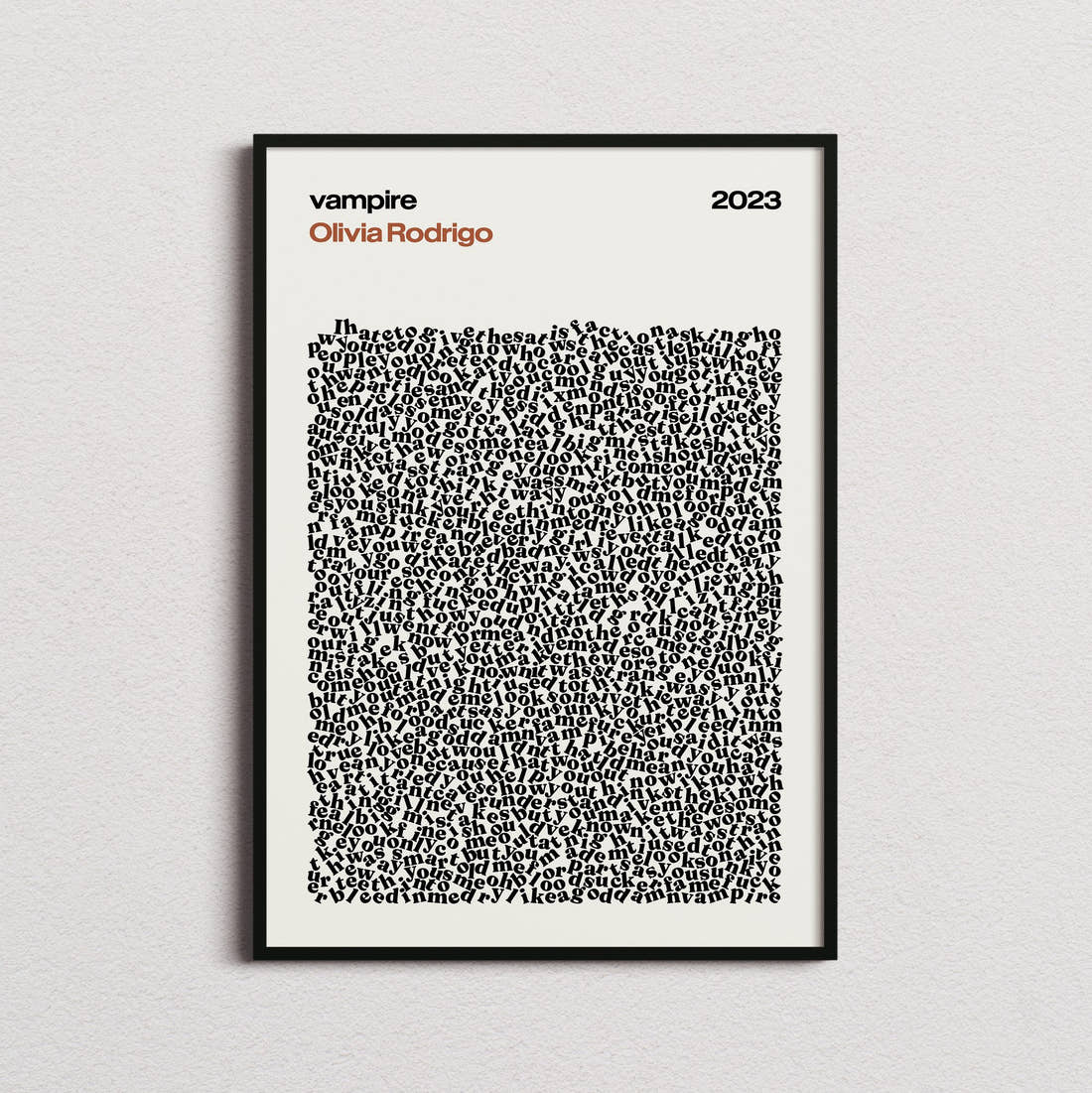 Olivia Rodrigo Vampire Lyric Print in the cream colourway, framed