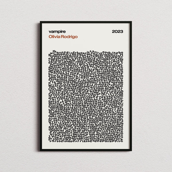 Olivia Rodrigo Vampire Lyric Print in the cream colourway, framed