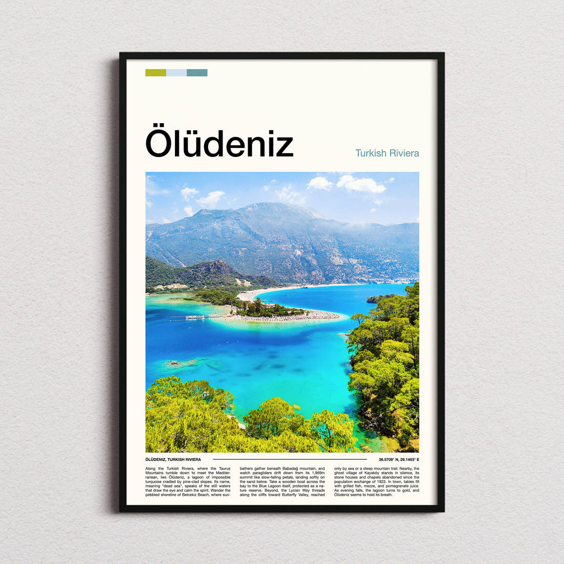 Ölüdeniz Turquoise Lagoon Aerial Travel Print framed and photographed straight on