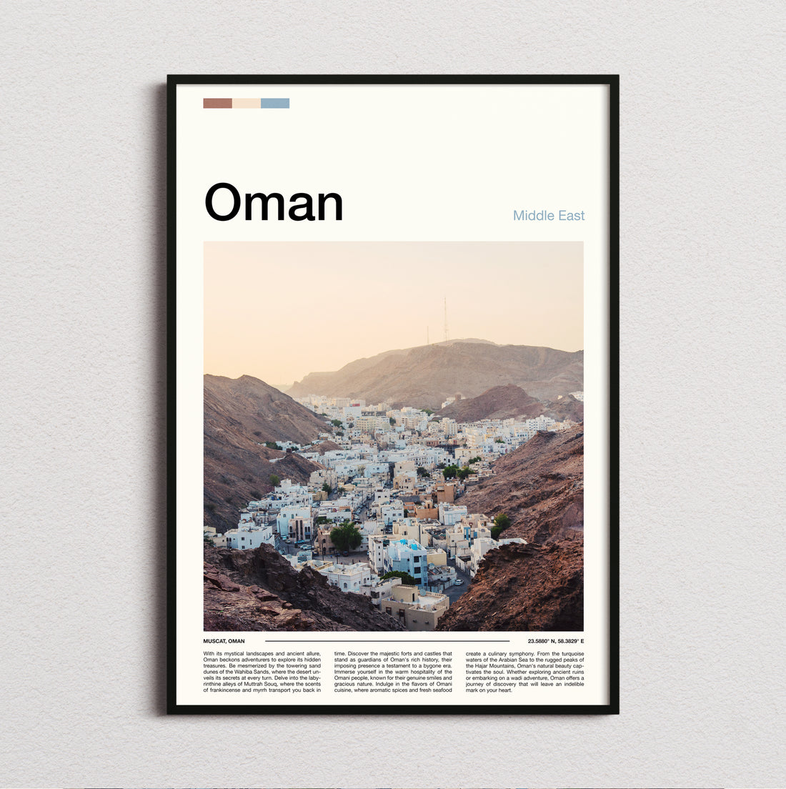 Oman - White Village Below The Hills - Travel Print
