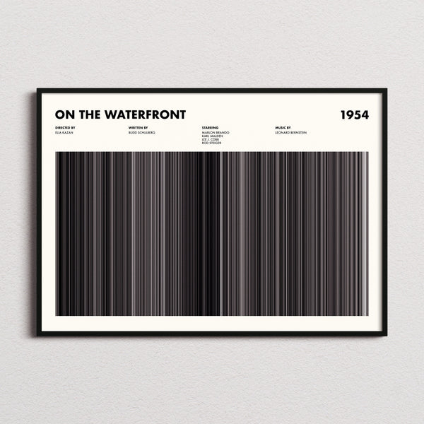 On The Waterfront Movie Barcode Poster framed and photographed straight on