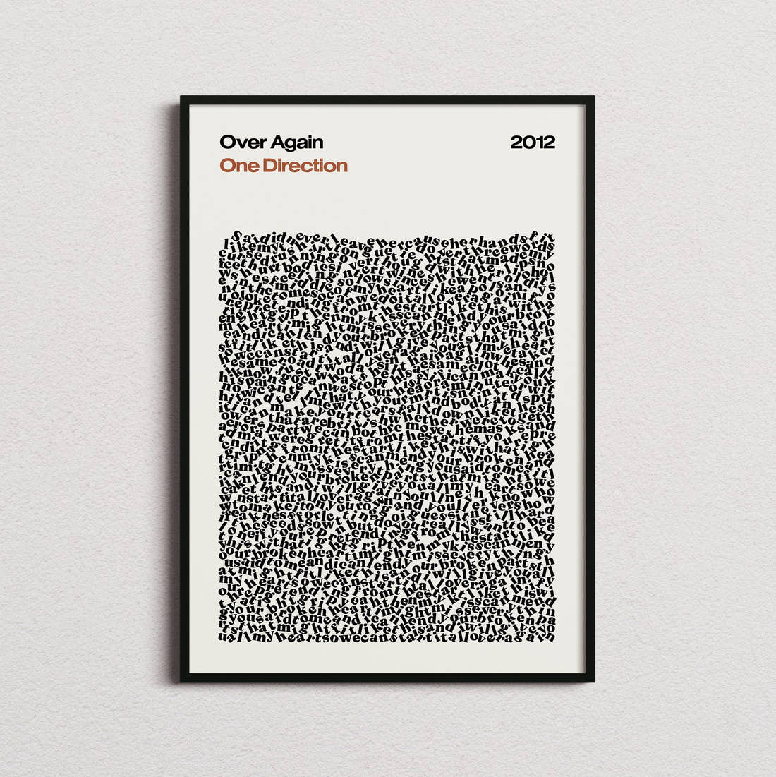 One Direction Over Again Lyric Print in the cream colourway, framed